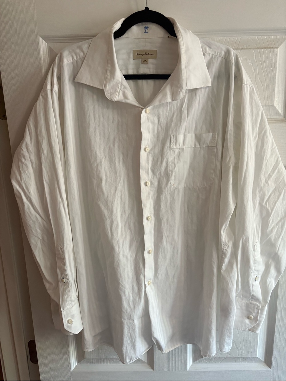 Tommy Bahama 100% Cotton White Button-Up dress Shirt Men’s 18 34-35 Long Sleeve